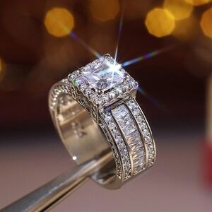 925 Sterling Silver Shiny Full Diamond Gemstone Ring Cubic Zirconia Rings CZ